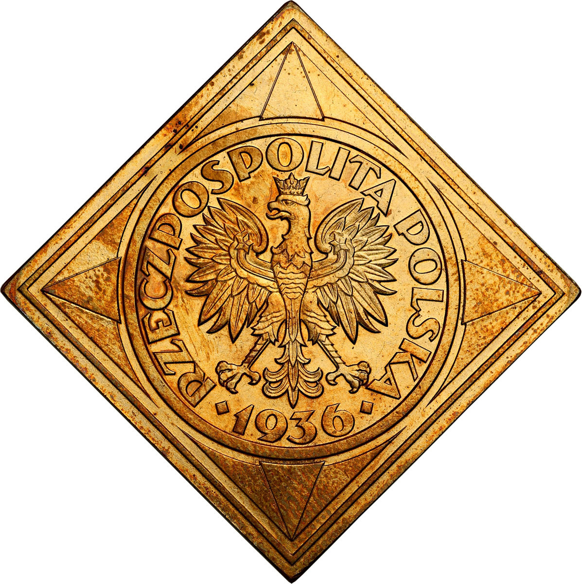 PRÓBA. Klipa Żaglowiec 5 złotych 1936 – BRĄZ - z kolekcji W. Głuchowskiego – Unikalna moneta
